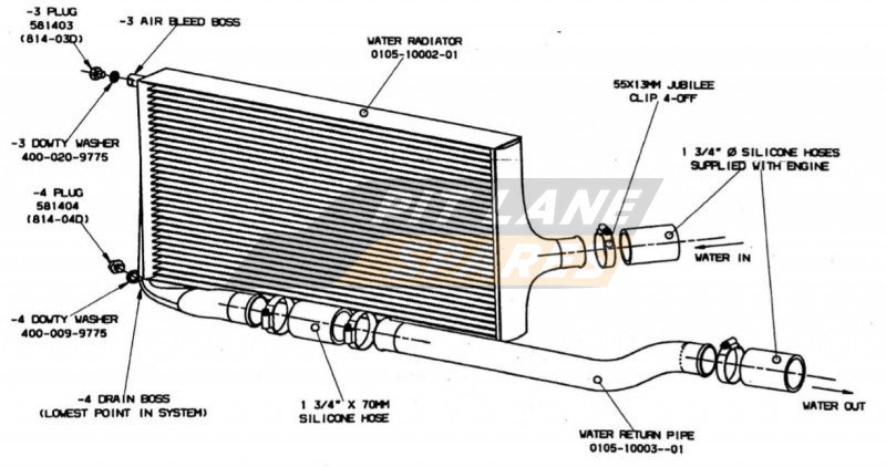 WATER RADIATOR & PIPEWORK ASSY (COSWORTH) Diagram